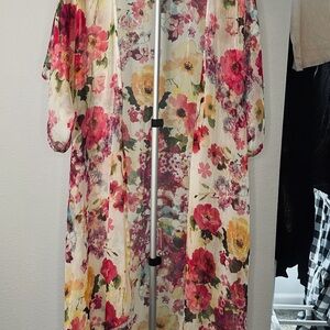 Betsey Johnson Floral Duster Kimono Women OSFM Multicolor Excellent Watercolor